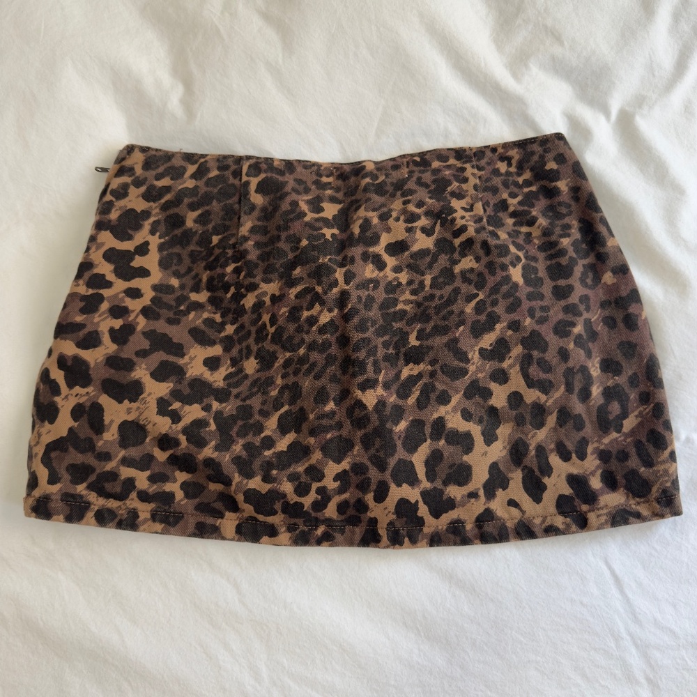 Leopard Print Denim Mini Skort